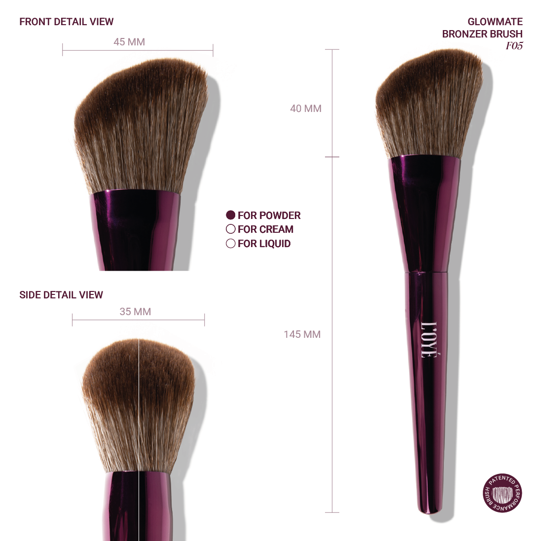 Jouw shortcut naar sculpted, sunkissed skin. Glowmate brengt warmte precies daar waar de zon je zou kussen: jukbeenderen, slapen en voorhoofd. De schuine vorm volgt je gezichtscontouren, terwijl high-performance (patented) fibers bronzer gelijkmatig oppakken en moeiteloos blenden. Het resultaat: een seamless, airbrushed finish die nooit te veel wordt, alleen die natuurlijke golden hour glow.